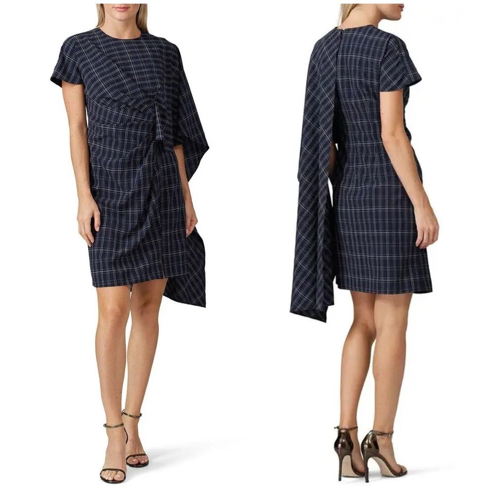 Prabal Gurung Plaid Cape Dress Size 4 Designer Artsy Aesthetic Asymmetrical